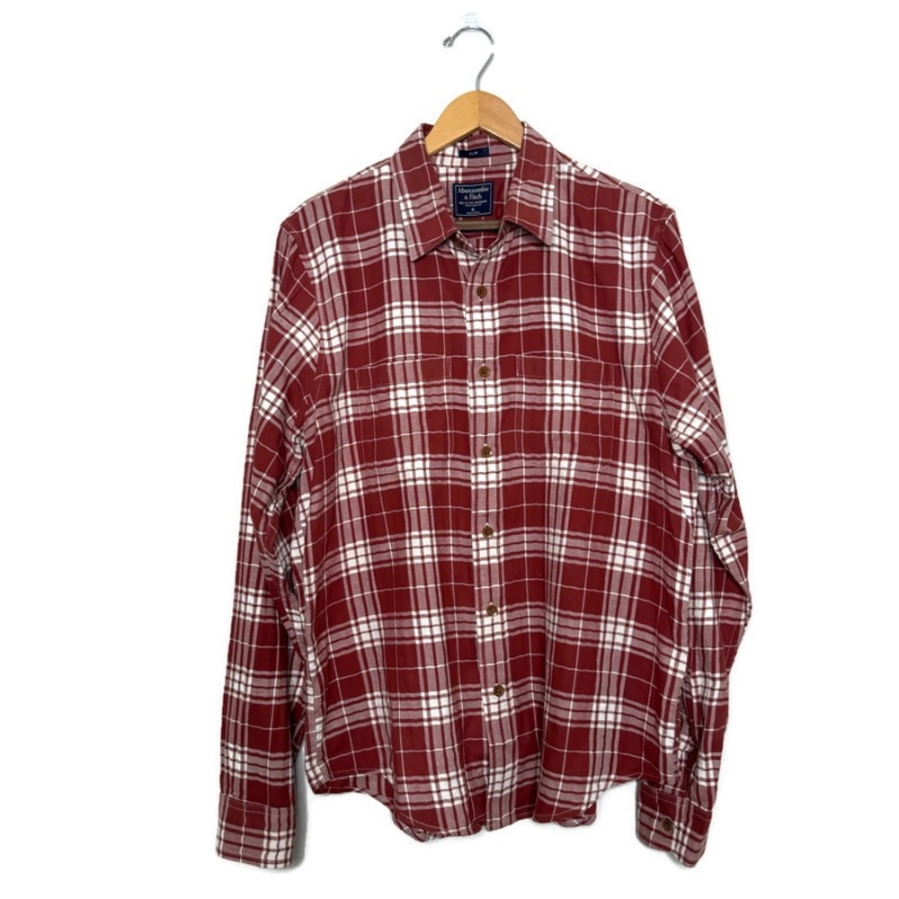 Abercrombie & Fitch Men’s Plaid Red and White Button Up Slim Fit Shirt Size XL